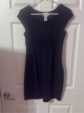 Black Cap-Sleeve Mini Dress with Waist Accent